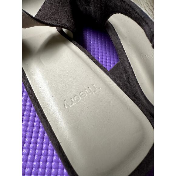 $320 Theory Suede Flats Sandals Slingback Brown Womens Size 37 Block Heel New - Picture 4 of 7